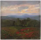 Gustav Macoun, Landscape at Dusk, Around 1910, Oil on cardboard