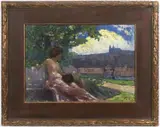 Josef Mandl, Lovers in the Garden, Around 1910, Oil on canvas on cardboard