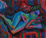 Max Sulzbachner, Liegender Akt mit schwarzer Katze, 1925, Öl auf Leinwand