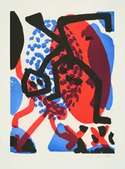 Wächter by A. R. Penck, Farbradierung auf Bütten, sold Oct 2023