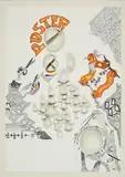 Mary Bauermeister, Pittsburgh poster 1967-68, 2012, Farbserigrafie auf Velin. In Rahmen. Überarbeitet mit Holzhalbkugeln