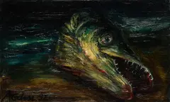 Albrecht Gehse, Hechtkopf, 1992, Öl auf Sperrholz