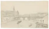 Nicolas-Marie-Joseph Chapuy, Blick über die Seine in Paris auf Conciergerie und Pont au Change, Bleistiftzeichnung auf Papier