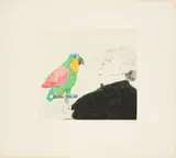 David Hockney, Félicité sleeping, with parrot: illustration for "A simple heart" of Gustave Flaubert, 1974, Farbradierung auf Velin