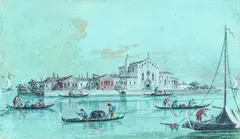 Giacomo Guardi, Ansicht der Insel Sant'Elena in Venedig, Gouache auf Papier