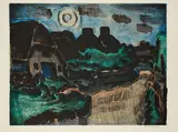 Ernst Mollenhauer, Morgen am Haff, Nächtliche Straße in Keitum, 1957, Farblithografie auf Bütten