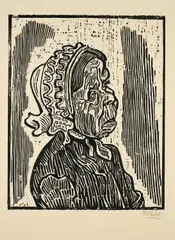 Otto Pankok, Frau mit Haube (Jana), 1952, Holzschnitt auf Velin