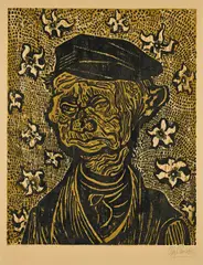 Otto Pankok, Fischerbildnis, 1951, Farbholzschnitt auf Japan