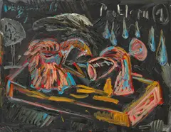 "Problem 1" by Jörg Immendorff, 1987, Öl auf Leinwand, sold Nov 2023