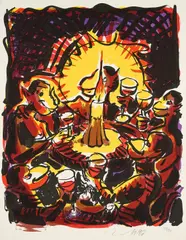 Weinprobe by Jörg Immendorff, 1997, Farblithografie auf Bütten, sold Jan 2024