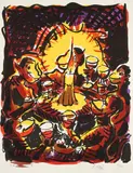 Jörg Immendorff, Weinprobe, 1997, Farblithografie auf Bütten