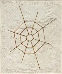 Ida Ekblad, Ohne Titel, 2010, Beton, Gips, Eisen, Draht und Stroh in Rahmen gegossen