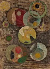 Fritz Winter, "Spiel der Kreise", 1949, Öl auf Rupfen