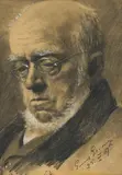 Ernst Lorenz-Murowana, Portrait Adolf von Menzel, 25.3.1907, Kohle, weiß gehöht auf Papier