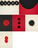 Otto Piene, Rose oder Stern, 1965, Mappe mit 6 Farbserigrafien und Textblättern auf Velin, beige, rot oder schwarz. Mit Umschlag. In originaler roter Leinenmappe