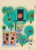 Peace Treaty with Nature (Aus: Joy of Man) by Friedensreich Hundertwasser, 1987/88, Farbholzschnitt auf Japan, sold Jan 2024