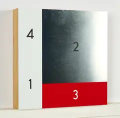 Thomas Locher, "1-4", 1998, Kunststoff, graviert, und Aluminium auf Holz
