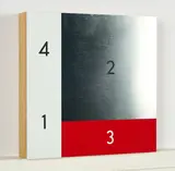 Thomas Locher, "1-4", 1998, Kunststoff, graviert, und Aluminium auf Holz