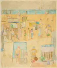 Werner Berges, Touristen, 1981, Mischtechnik auf Leinwand