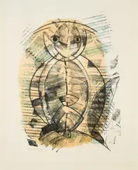 Hibou-Arlequin by Max Ernst, 1955, Farblithografie auf RIVES (Wasserzeichen), sold Jan 2024