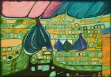 Friedensreich Hundertwasser, Yellow Last Will, 1971, Farbserigrafie über Silberfolie mit unterschiedlich ausgerichtetem Blindraster auf Karton