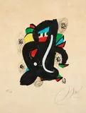Aus: La mélodie acide by Joan Miró, 1980, Farblithografie auf Japon nacré, sold Jan 2024