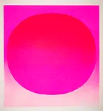Rupprecht Geiger, Rot-orange auf leuchtrot kalt mit Spritzer auf weiß, 1968, Farbserigrafie auf leichtem Karton