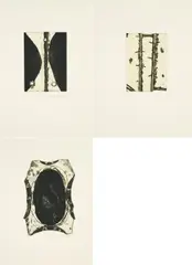 Emil Schumacher, Ernst Meister. Schein und Gegenschein. Hundertdruck V, 1969, Mappe mit 3 Farbradierungen auf Bütten (Doppelbögen) zu Texten von Ernst Meister. In originaler Leinenmappe. In originalem Pappschuber