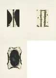 Emil Schumacher, Ernst Meister. Schein und Gegenschein. Hundertdruck V, 1969, Mappe mit 3 Farbradierungen auf Bütten (Doppelbögen) zu Texten von Ernst Meister. In originaler Leinenmappe. In originalem Pappschuber