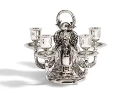Georg Jensen, Großer Kandelaber "Grape Pattern", Nach 1945, Silber