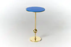 Osvaldo Borsani, 'T1' SIDE TABLE FOR TECNO, Brass side table with blue bevelled glass top