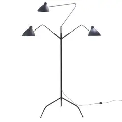 Serge Mouille, THREE ARM FLOOR LAMP, Black lacquered aluminium with sculptural shell like shades. Contemporary re-issue by Editions Serge Mouille. No manufacture mark