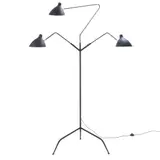 Serge Mouille, THREE ARM FLOOR LAMP, Black lacquered aluminium with sculptural shell like shades. Contemporary re-issue by Editions Serge Mouille. No manufacture mark