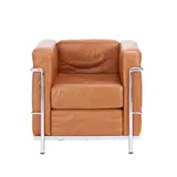 ‘LC2' ARMCHAIR ATTRIBUTED TO CASSINA by Le Corbusier, Pierre Jeanneret & Charlotte Perriand, Chrome tubular frame with tan leather upholstered cushions. Purchased from Bill Luke Designs, Melbourne c 1995, sold Jun 2026