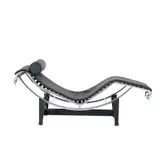 'LC4' CHAISE FOR CASSINA by Le Corbusier, Pierre Jeanneret & Charlotte Perriand, Chromed steel frame with new black leather sling and cylindrical head cushion on black lacquered base, sold Jun 2026