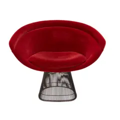 Warren Platner, 'PLATNER' LOUNGE CHAIR FOR KNOLL, Steel wire rods in metallic bronze finish support deep red velvet shell form seat