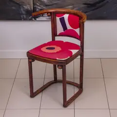 Josef Hoffmann, 'FLEDERMAUS' CHAIR MANUFACTURED BY WITTMAN, Featuring a curved timber frame and re-upholstered in Marimekko floral fabric