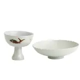 AND A SHUFU GLAZED FOLIATE DISH, YUAN DYNASTY (1271 - by Ming Dynasty A Chinese White Glazed Iron-Red Decorated Stem Cup, sold Feb 2026