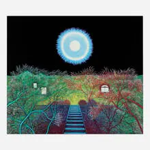 Scott Kahn, Spring Moon, Grant Street, 2021, screenprint in colors with hand-finishing in oil paint on Somerset Tub-Sized