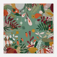 Sara Poix, Jungle en fête, 2021, gouache and ink on paper laid to board