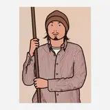 Hirofumi with staff (from the 26 Portraits series) by Julian Opie, 2005, screenprint in colors, sold Sep 2023