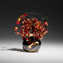 Laura Donefer, Basket, blown and torch-worked glass, string, beads