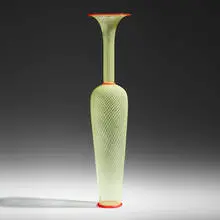 Dante Marioni, High Yellow Reticello Vase with Orange Rim, 2002, hand-blown glass