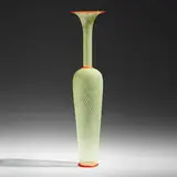 Dante Marioni, High Yellow Reticello Vase with Orange Rim, 2002, hand-blown glass