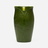 Vase with leaves and buds by Wilhelmina Post for Grueby Faience Company, 1906, glazed earthenware, sold May 2025