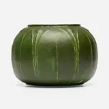 Vase with leaves and buds by Wilhelmina Post for Grueby Faience Company, 1898-1910, glazed earthenware, sold May 2025