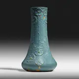 Rare and Large vase with cinquefoils by Wilhelmina Post for Grueby Faience Company, 1898-1910, glazed earthenware, sold May 2025