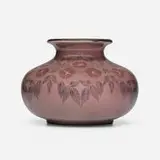 Rare Pink Tinted vase with stylized flowers by Sara Sax for Rookwood Pottery, 1924, glazed porcelain, sold May 2025