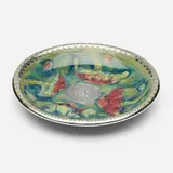 Moorcroft Pottery, Rare Claremont plate with silver overlay, 1928-49, glazed earthenware, sterling silver