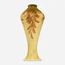 Émile Diffloth for University City, Fine and Tall vase with maple seed pods, 1910, glazed porcelain